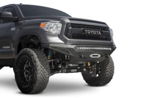 Toyota Tundra Bumper - Front - Addictive Desert Designs - Stealth Fighter w/ Winch Mount & Sensors - Hammer Black, Satin Black - `14-`27
